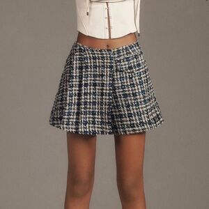 Anthropologie Blue and White Pleated Mini Skort